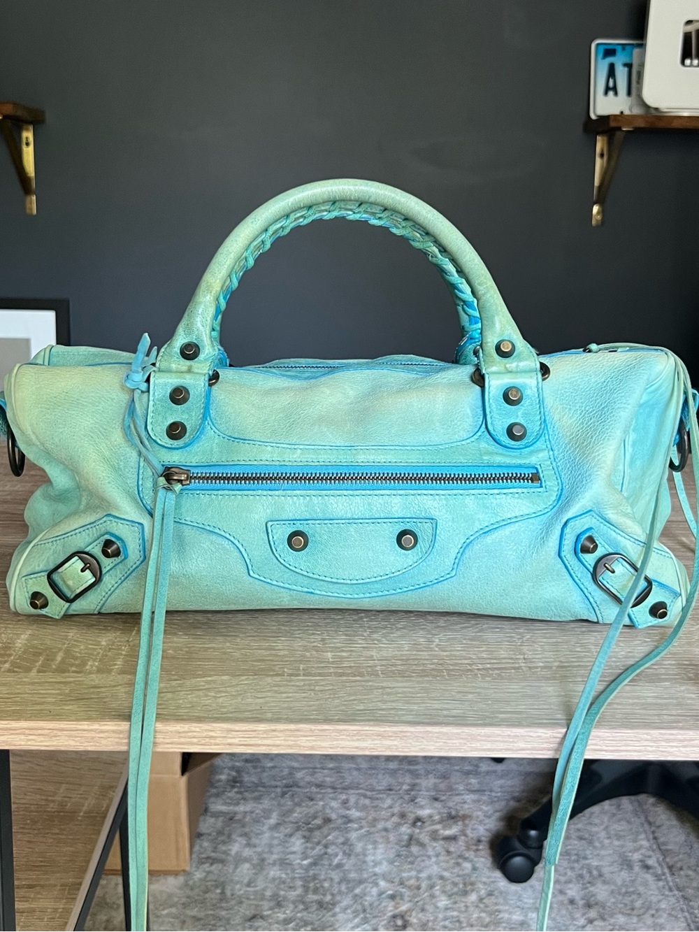 Balenciaga Twiggy Turquoise Leather City Era Bag